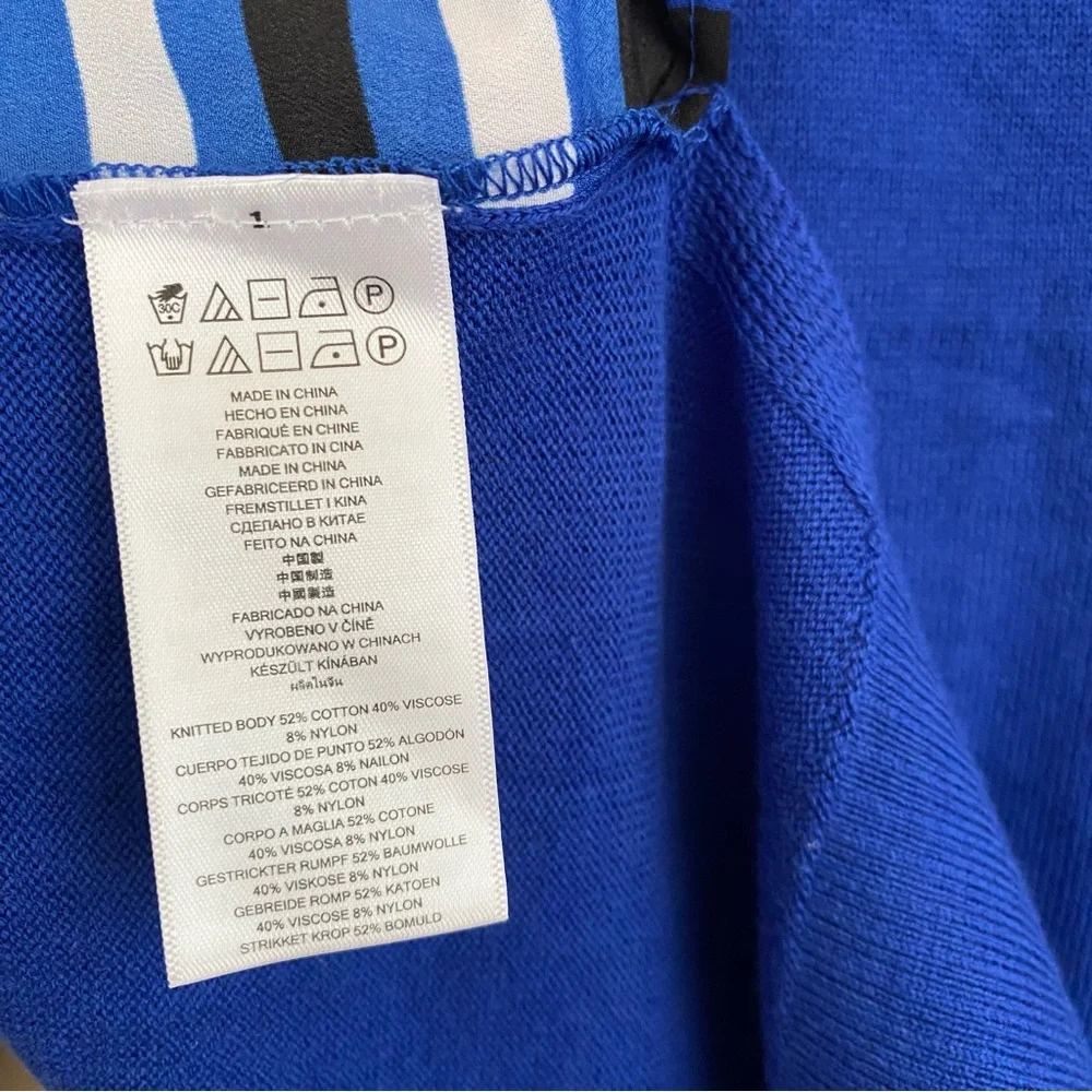 Michael Kors NWT Cobalt Blue & Black Windowpane Plaid Stripe Lightweight Sweater